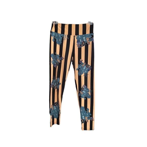LuLaRoe TC2 Halloween striped haunted house, black and orange leggings one size - Picture 3 of 5